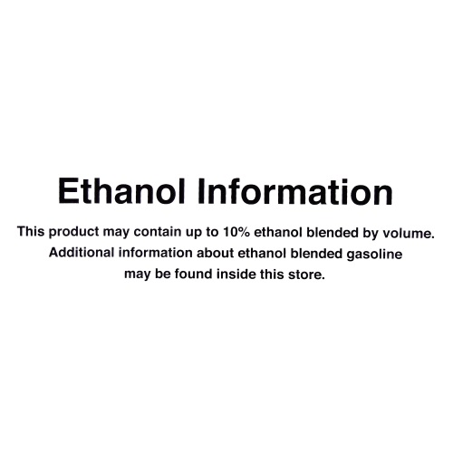 PI Decal: Ethanol Info. 10% Ethanol by Volume - Fast Shipping